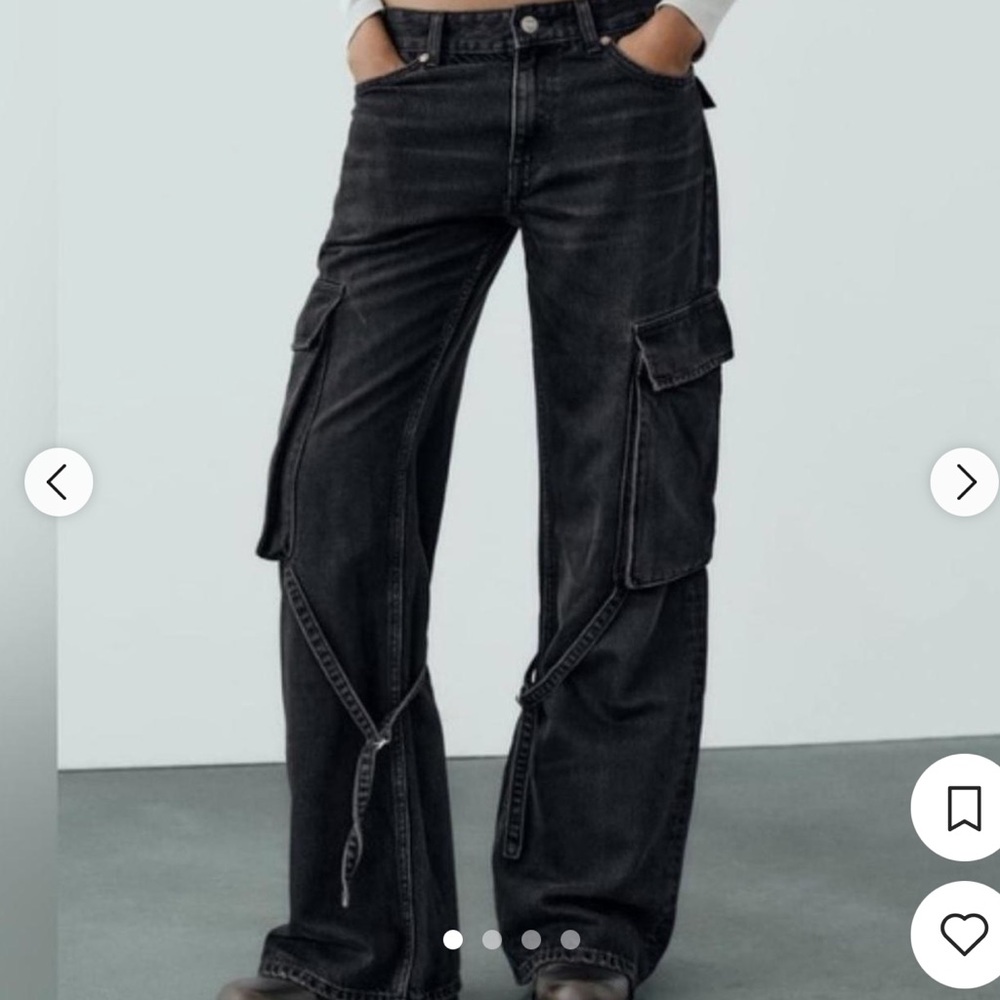 Zara Black Wide Leg Cargo Jeans